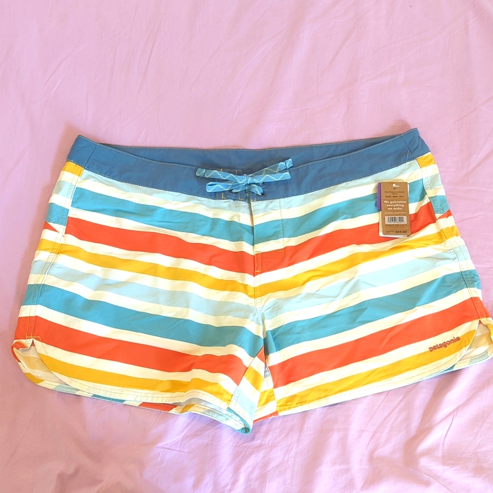 Patagonia NWT Multicolored Striped Tie Waist Button Closure Shorts